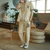 여름가디건그레이 차이나 남성 면린넨 반팔티세트 중국식 클래식 공연복 중국전통의상 TZ2001 P55 4993889095