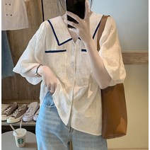 내츄럴무드 여성 여름 반팔 코튼 블라우스