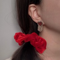금춘이네 빈티지 레자 가죽 귀걸이 버건디 하트 Earrings 체인 링