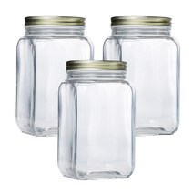 아트웨어 사각 과일청 유리병 밀폐 저장병, 3개, 1600ml