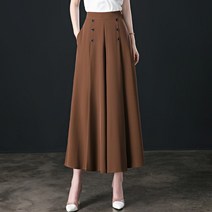 빈티지 넓은 다리 바지 여성 탄성 허리 버튼 발목 길이 대형 느슨한 봄 엄마 스트레치 스커트 3XL