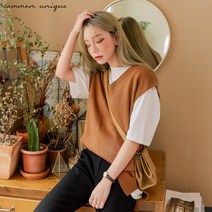 조이든 언발 슬릿 V 넥 스웨터