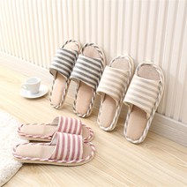스트라이프 린넨 실내화 층간소음방지 거실화 줄무늬 슬리퍼, 블랙_260-270