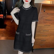 Amaethon 여름 여성 반팔 스트라이프 미니 니트 원피스