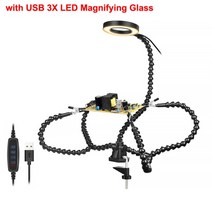 NEWACALOX 테이블 클램프 3X USB 돋보기와 세 번째 손을 납땜 LED 빛 5Pcs 유연한 팔 PCB 홀더 용접 수리 도구, 04 SN5BK-USB
