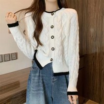 패션디바 여성용 가을 겨울 라운드 꽈배기 골지 하트 단추 데일리 긴팔 가디건