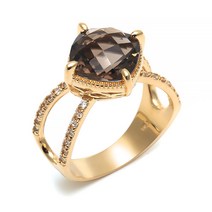 [비앤비골드]18K 빅 마름모 크로스 천연스모키쿼츠 반지 NPR22846