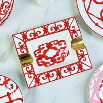 밥그릇 국그릇 신혼 Ltalian-레드 아이언 창 세라믹 식기 세트 8 인치 평면 접시 밥 그릇 큰 수프 냄비 스푼 홈 레드 테이블 탑 데코, [01] Plain packaging, [03] ashtray