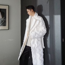 남자 루즈핏 PU 가죽 배색 인조 모피 코트 가을 겨울 연예인 ST 클럽 공연 코디