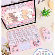 너무이쁜 무선 키보드 마우스 저소음 아이패드 갤럭시탭 아이폰 태블릿 휴대용, PINK, 키보드+(사은품거치대)