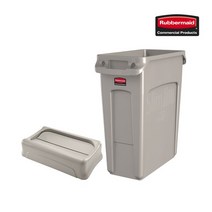 [러버메이드]벤티드 슬림짐 틈새 대형 휴지통/분리수거함+스윙뚜껑 60L, 블랙, 1개