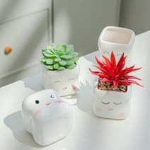 표정 도자기 미니 화분 수제 소형 사무실 책상 화분 인테리어 빈 다육이 콩화분 4종, 윙크