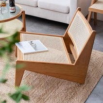원목 고급 라탄의자 라운지 암체어, 블랙, 1개