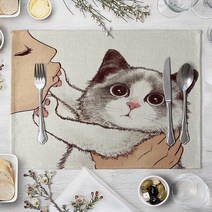 식탁유리대용 cat linen table mat cute cat 식탁 보호 필름 매트, 9