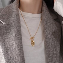 써지컬스틸 코인 롱 드롭 샹달 토글바 골드 목걸이 50cm