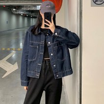 Makone 여성 봄여름 얇은 카고 데님코트 숏 빈티지 캐주얼 루즈핏 자켓