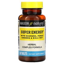 Mason Natural 슈퍼 에너지 과라나 인삼 콜라 넛 함유 60정, 3병