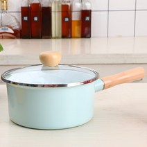 냄비 밀크팬 파스타 【두툼한】오리엔탈 법랑 편수 나무 손잡이 순색 두꺼운 밀크, 08 20cm그린【특가 은】에나멜버튼
