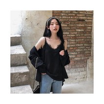 와이케이하우스 봄과 가을 2021 새로운 레이스 레이스의 한국어 버전은 더 얇고 여성을위한 프랑스 스타일의 검은 색 민소매 캐미솔_67525