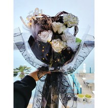 명품 화이트장미 led 하트꽃다발