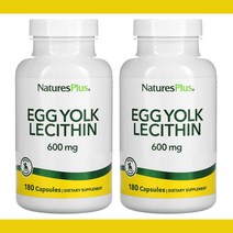 1+1 네이처스플러스 달걀 난황 계란 노른자 레시틴 LECITHIN 600 mg 베지 캡슐 180정, One Size, 2PACK