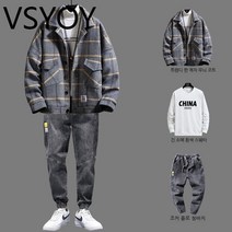 vsyoy 남성 코트 2022 새로운 트렌드 봄과 가을 잘 생긴 성숙한 패션 남성복 체크 무늬 재킷 착용