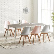 라로퍼니처 에버 1800 포세린 통 세라믹 6인 식탁 세트, 그레이, 식탁+의자6, 화이트 의자3+그레이 의자3