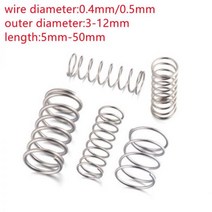 용수철 스프링 20pcs SS304 스테인레스 스틸 압축 두께 0.4mm 0.5m 미니 가정용 유지 보수 도구 하드웨어 액세서리, 0.5mm, 4mm, 20mm