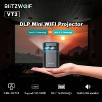 BlitzWolf BWVT2 DLP 미니 빔 프로젝터 24G 5G WIFI 무선 프로젝션 스피커 Android 90 블루투스 휴대프로젝터 1080P 4K 지원 150 ANSI 루멘, US 플러그