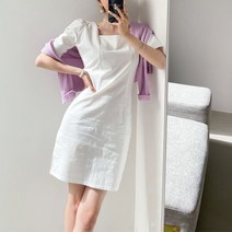 쓰리타임 / 린넨 스퀘어넥 반팔 미니 원피스
