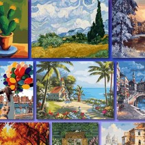 [신규] 리빙듀오 DIY 쉬운 명화 유화 그림 그리기세트 61종 중형 40 x 50 (ver 2), 18. A-077 눈내린 유럽숲속(40x50)