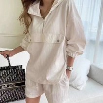 모찌봉 / [빠른배송] 여름 심플 아노락 후드 반바지 세트