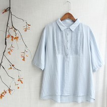 주름셔츠 단아한 상쾌한 바람 거문고 순 면와이셔츠 여성 학원 무드 반팔 스퀘어넥 더블레이어 면사 풀오버 2637943096