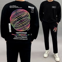 슈프림 정품 [당일발송] 네온써클 남성 맨투맨 일자 조거 팬츠 트레이닝 운동복 상하의 츄리닝 세트