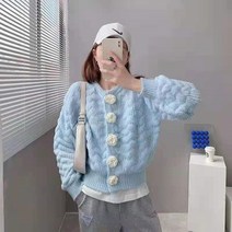 아이엠몽 여성용 데일리 플라워 단추 숏가디건