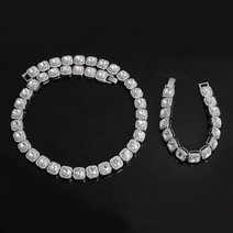 2022 힙합 아이스 마이애미 커브 쿠바 체인 라인석 CZ 블링 래퍼 목걸이 남성 여성, 12 I silver set Jewelry, 09 8inch and 22inch