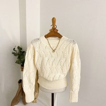 홀즈 폼폼이 펀칭 세미 크롭 퍼프 니트(6color)