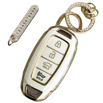 루루형제 현대 자동차 그랜저HG / 싼타페DM / 제네시스DH / 맥스크루즈 / 아슬란 / 신형에쿠스 키케이스 4버튼 트렁크 + 번호 키링, 키케이스+번호키링, AH-01, 크림화이트