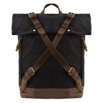 소형등산배낭 소형등산가방 여자 남자 등산 백팩 백패킹 배낭 빈티지 캔버스 가죽 남성용 방수 백팩 대형 왁스 처리 여행 팩, black