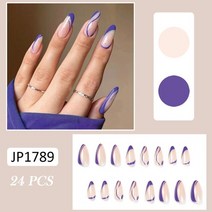 수제 네일팁 24pcs 뾰족한 손톱 프랑스어 보라색 웨이브 라인 디자인 과 소녀를위한, 711903