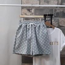 상상그이상 여성용 국내제작 도트 반바지 탄탄한 고급원단 짱짱한 허리밴딩 부드러운 편안한 사계절용 4부 팬츠 귀여운 땡땡이 홈웨어 밴딩반바지 캐주얼코디