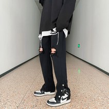 여름 무릎 찢어진 청바지 남자 9점 고가 유행표 개성 긴 바지 캐주얼 트렌드 단추 바지