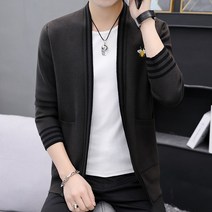 오픈 남자 숄카라 가디건 기본 자켓형 유카타 얇은 꽈배기 슬림 블랙 심플 루즈핏