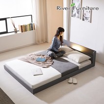 어스트 저상형LED조명콘센트 낮은침대 Q퀸프레임+독립스프링매트리스 침대추천, 그레이