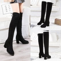 젤리나 ge194 여성 롱부츠 싸이하이 스웨이드 슬림핏 끈 굽7cm