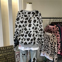 여성 캐주얼 호피 패치워크 빅사이즈 맨투맨