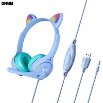 DFMEI 이어폰 헤드셋 유선 이어폰 헤드셋, SY-G30 라이트블루 고양이 이어폰 &F144