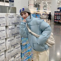패딩 여 숏 코듀로이 터틀넥 잔향기 패치 코트