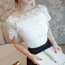 나래가 여성 오프숄더 블라우스 여름 슬림핏 레이스 pmc33