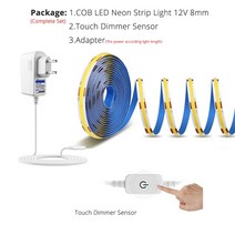 크리스마스 조명 장식 줄 LED COB Led 스트립 테이프 12V 320 leds/m 너비 8mm 어댑터 캐비닛 도어 터치 조광기 핸드 스위프 PIR 모션 센서 스위치, [03] Touch Dimmer, [01] Pure White 6000K, [01] 1m